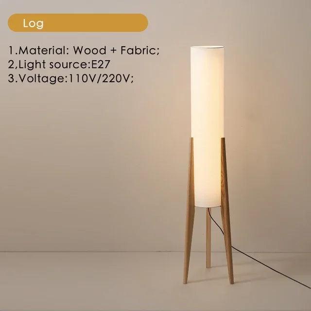 Modern Retro Wood Fabric Tripod Floor Lamp │ Scandinavian Art LED Home Mood Tall Stand Light - Besontique