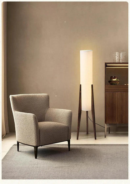 Modern Retro Wood Fabric Tripod Floor Lamp │ Scandinavian Art LED Home Mood Tall Stand Light - Besontique Home