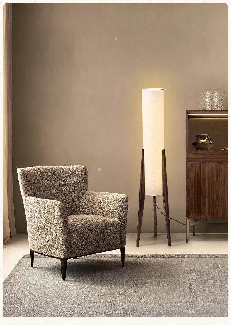 Modern Retro Wood Fabric Tripod Floor Lamp │ Scandinavian Art LED Home Mood Tall Stand Light - Besontique Home