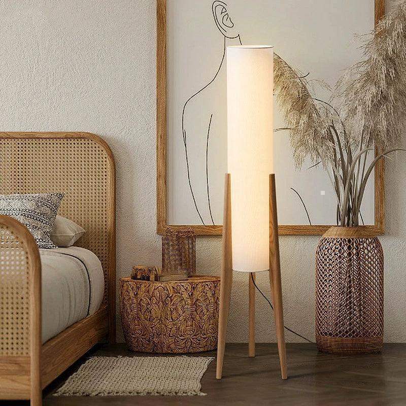 Modern Retro Wood Fabric Tripod Floor Lamp │ Scandinavian Art LED Home Mood Tall Stand Light - Besontique Home
