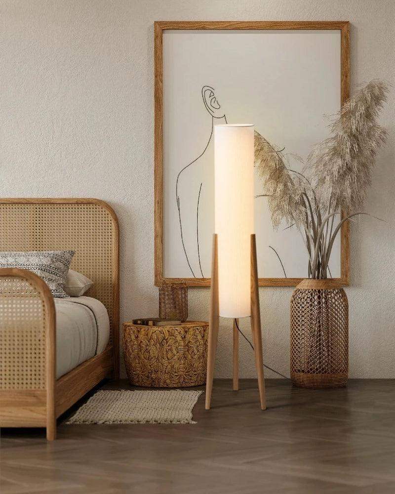 Modern Retro Wood Fabric Tripod Floor Lamp │ Scandinavian Art LED Home Mood Tall Stand Light - Besontique Home