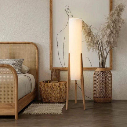 Modern Retro Wood Fabric Tripod Floor Lamp │ Scandinavian Art LED Home Mood Tall Stand Light - Besontique Home