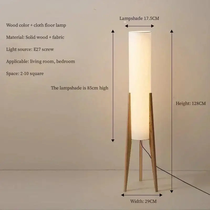 Modern Retro Wood Fabric Tripod Floor Lamp │ Scandinavian Art LED Home Mood Tall Stand Light - Besontique Home
