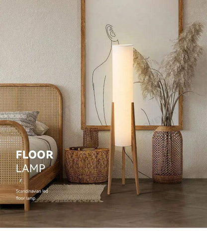 Modern Retro Wood Fabric Tripod Floor Lamp │ Scandinavian Art LED Home Mood Tall Stand Light - Besontique Home