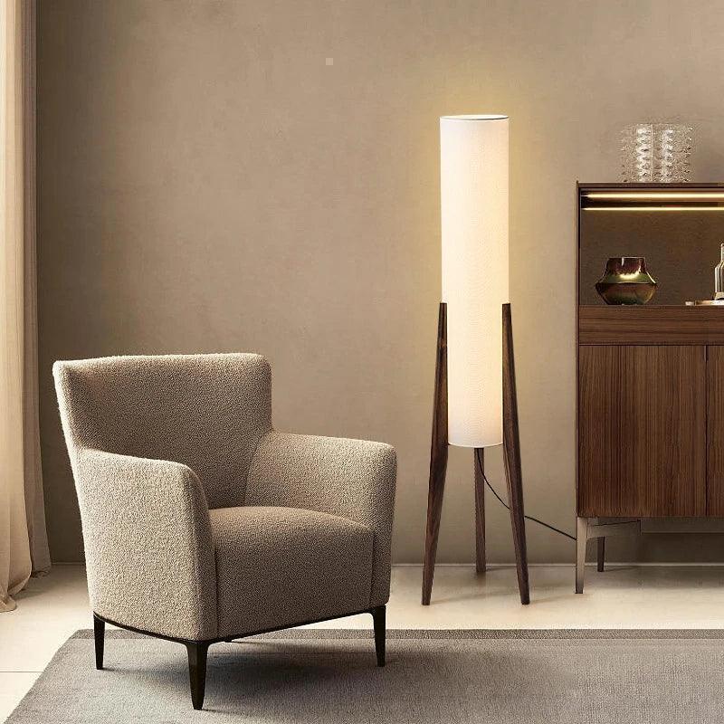 Modern Retro Wood Fabric Tripod Floor Lamp │ Scandinavian Art LED Home Mood Tall Stand Light - Besontique Home