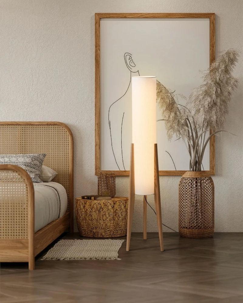 Modern Retro Wood Fabric Tripod Floor Lamp │ Scandinavian Art LED Home Mood Tall Stand Light - Besontique Home