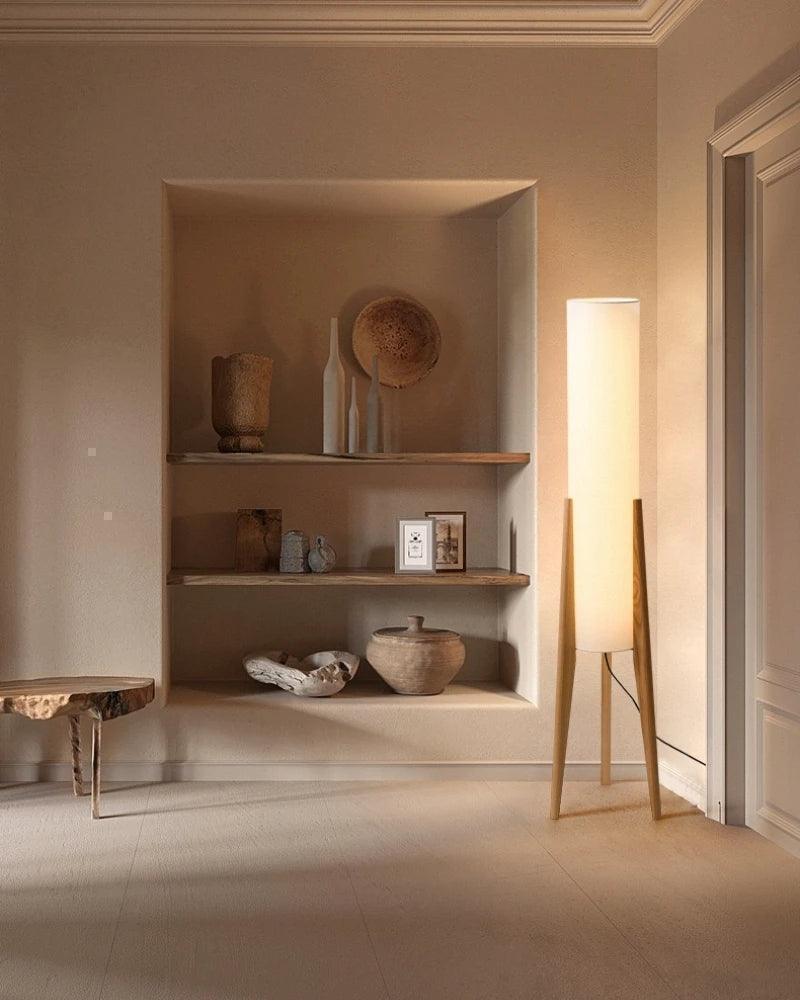 Modern Retro Wood Fabric Tripod Floor Lamp │ Scandinavian Art LED Home Mood Tall Stand Light - Besontique Home