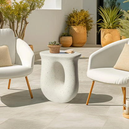 Modern Style Geometric Side Coffee Table │ Pedestal Lightweight Concrete Nightstand Table Furniture - Besontique Home