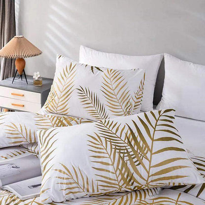 Modern Style Gold Green Botanical Print Bedding Set │ High Quality Soft Comfortable Bed Duvet cover Pillow case - Besontique Home