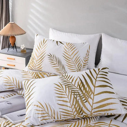Modern Style Gold Green Botanical Print Bedding Set │ High Quality Soft Comfortable Bed Duvet cover Pillow case - Besontique Home