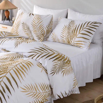 Modern Style Gold Green Botanical Print Bedding Set │ High Quality Soft Comfortable Bed Duvet cover Pillow case - Besontique Home