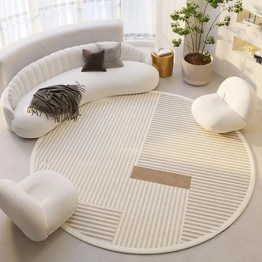 Modern Style Round Decorative Rug │ Neutral Tone Large Plush Carpet │ Minimal Simple Lounge Floor Mat - Besontique