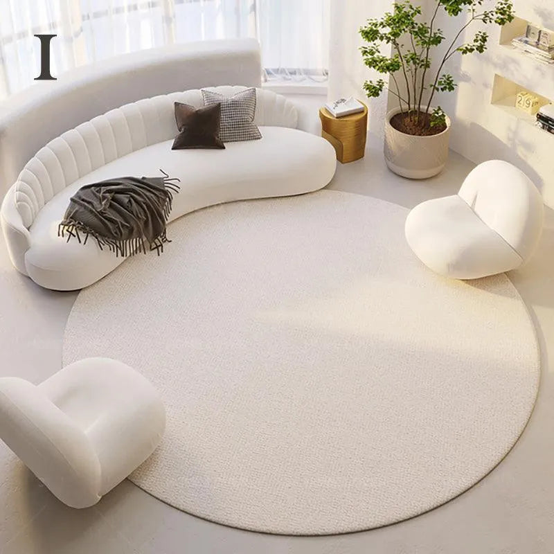 Modern Style Round Decorative Rug │ Neutral Tone Large Plush Carpet │ Minimal Simple Lounge Floor Mat - Besontique