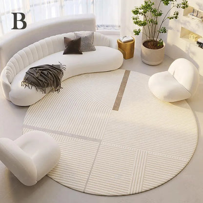 Modern Style Round Decorative Rug │ Neutral Tone Large Plush Carpet │ Minimal Simple Lounge Floor Mat - Besontique