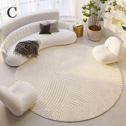 Modern Style Round Decorative Rug │ Neutral Tone Large Plush Carpet │ Minimal Simple Lounge Floor Mat - Besontique