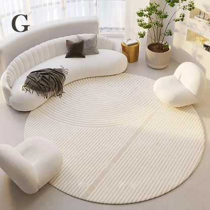 Modern Style Round Decorative Rug │ Neutral Tone Large Plush Carpet │ Minimal Simple Lounge Floor Mat - Besontique