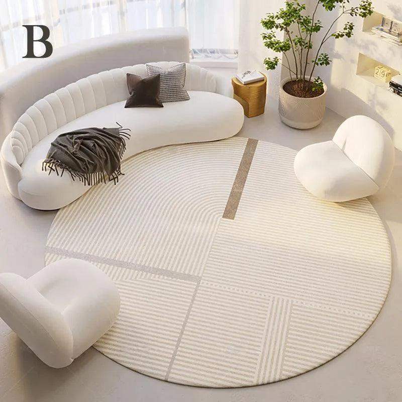 Modern Style Round Decorative Rug │ Neutral Tone Large Plush Carpet │ Minimal Simple Lounge Floor Mat - Besontique Home
