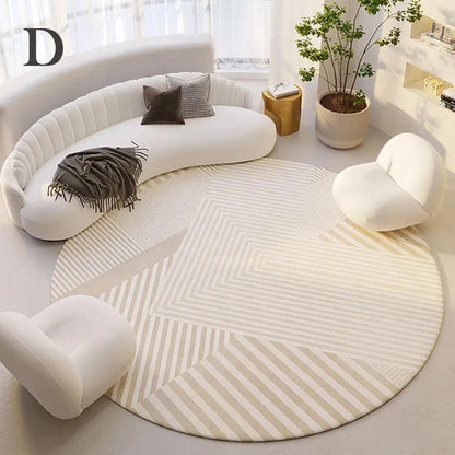 Modern Style Round Decorative Rug │ Neutral Tone Large Plush Carpet │ Minimal Simple Lounge Floor Mat - Besontique Home