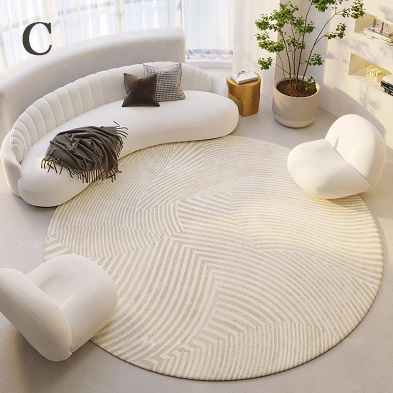 Modern Style Round Decorative Rugs │ Neutral Tone Large Plush Carpet │ Minimal Simple Lounge Floor Mat - Besontique