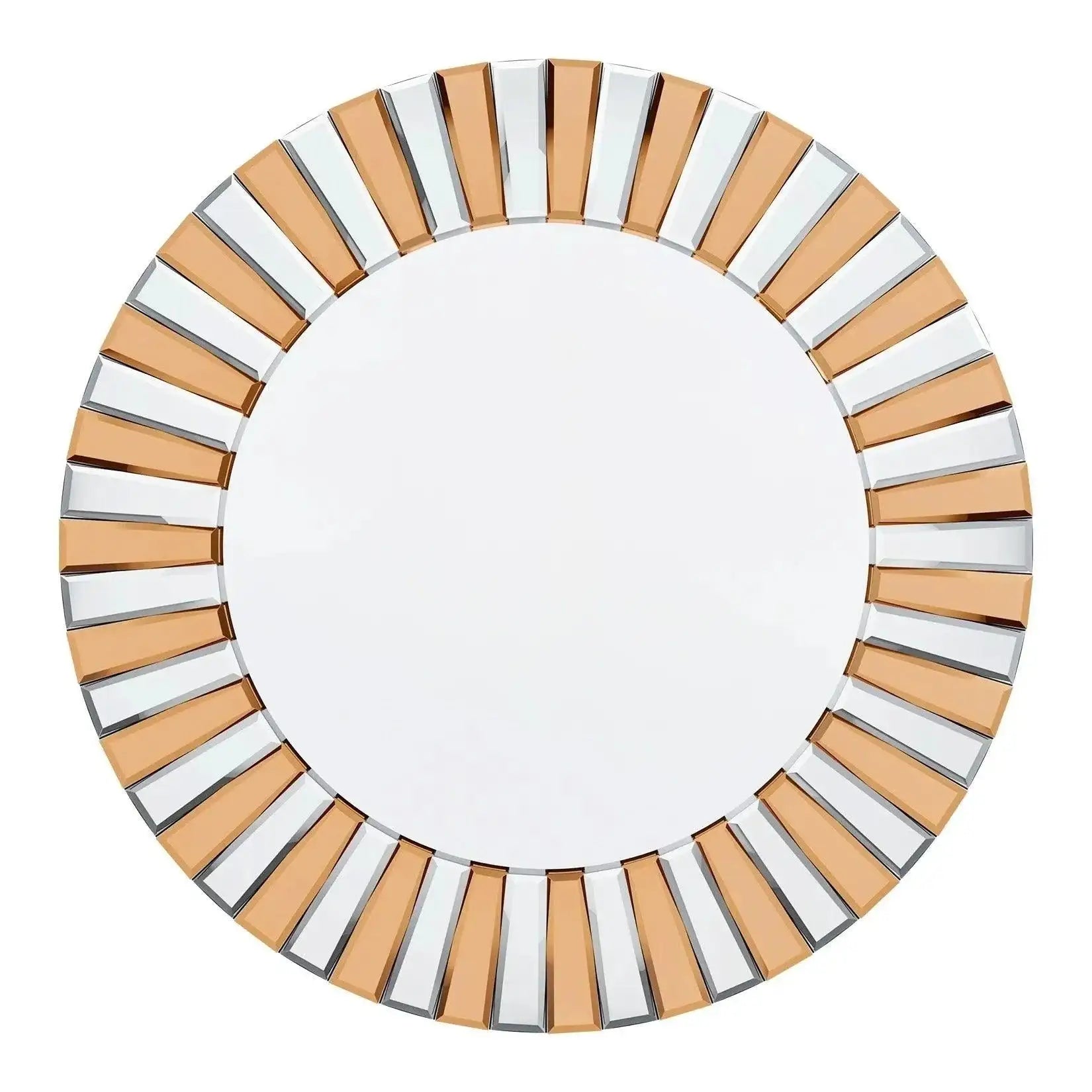 Modern Sunburst Round Wall Mounted Mirror │ Beveled Edge Glass Decorative Wall Hanging Mirror - Besontique Home