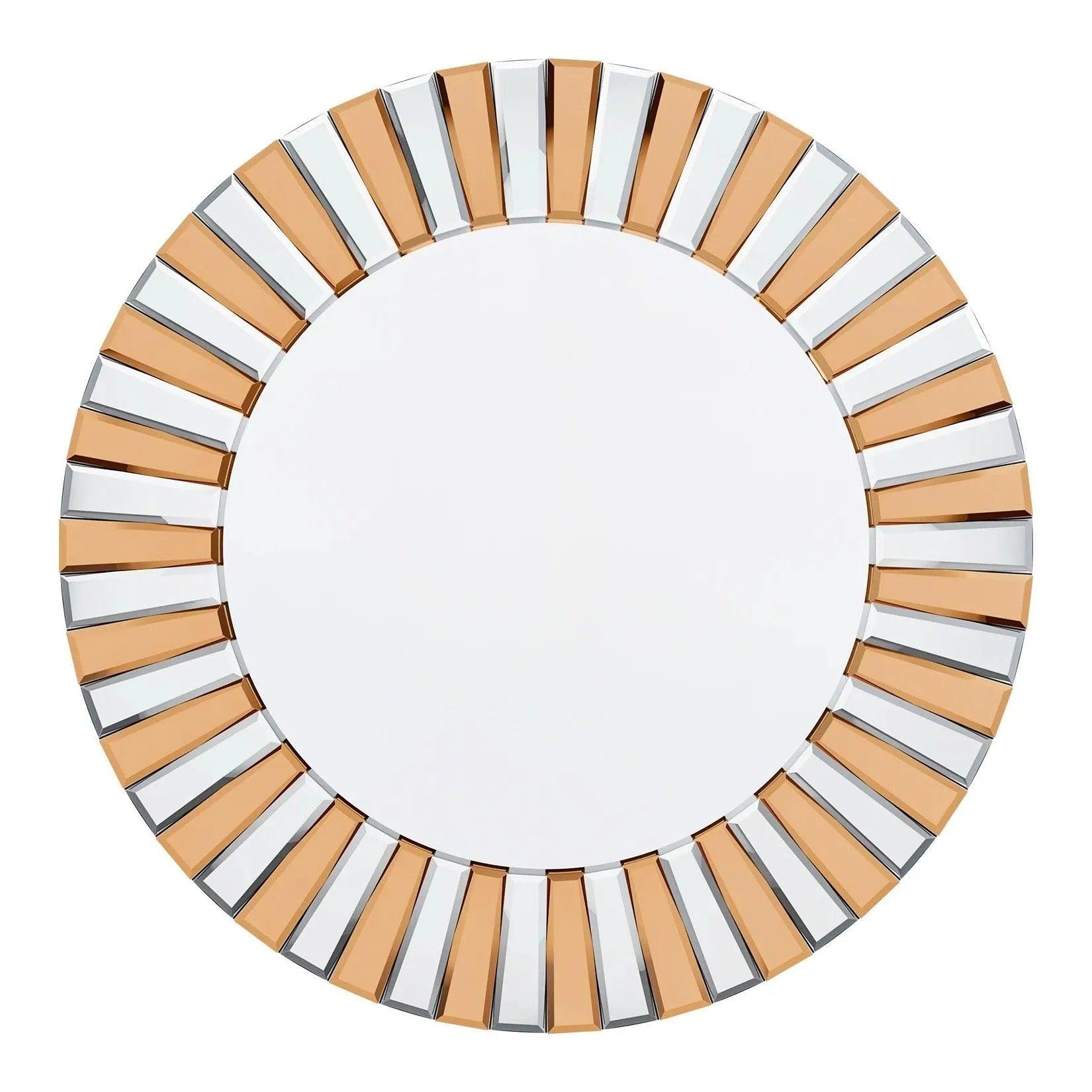 Modern Sunburst Round Wall Mounted Mirror │ Beveled Edge Glass Decorative Wall Hanging Mirror - Besontique Home