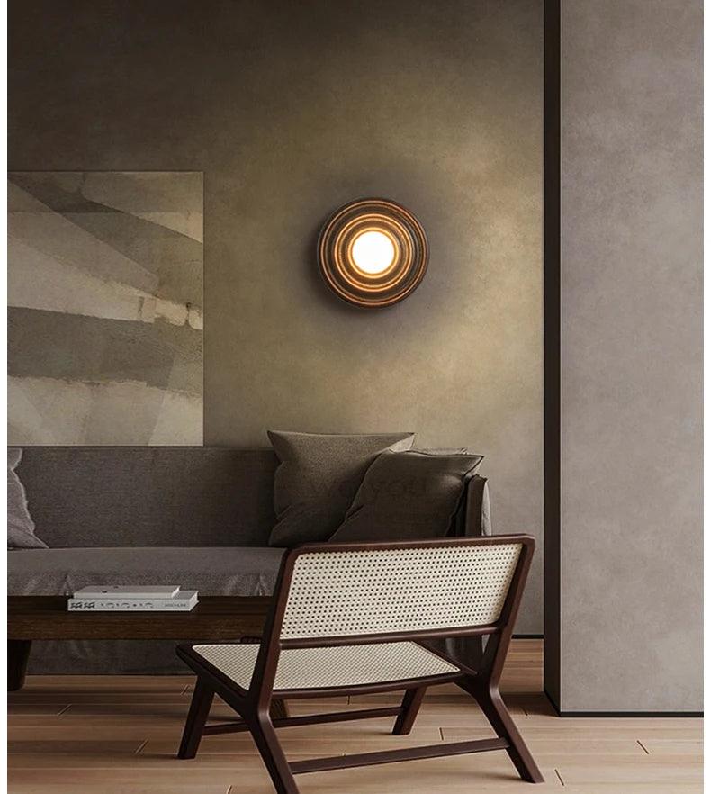 Modern Vintage Round Circle Log Dark Wood Wall Lamp │ Nordic Minimal Entryway Hallway Light - Besontique Home