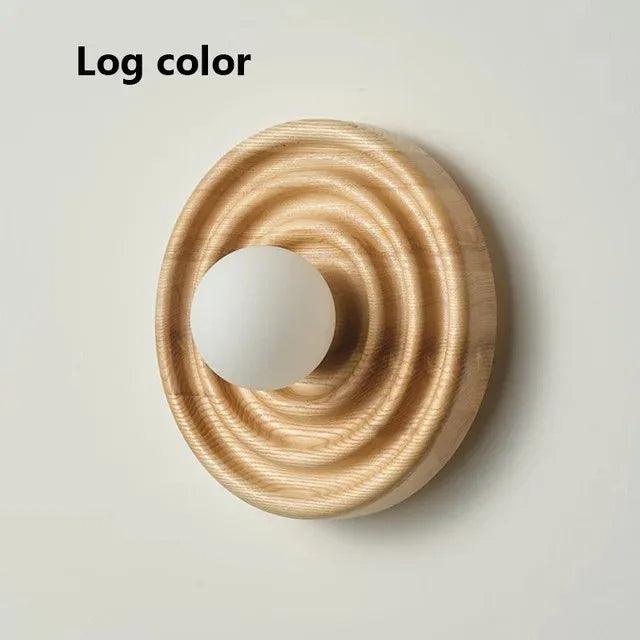 Modern Vintage Round Circle Log Dark Wood Wall Lamp │ Nordic Minimal Entryway Hallway Light - Besontique Home