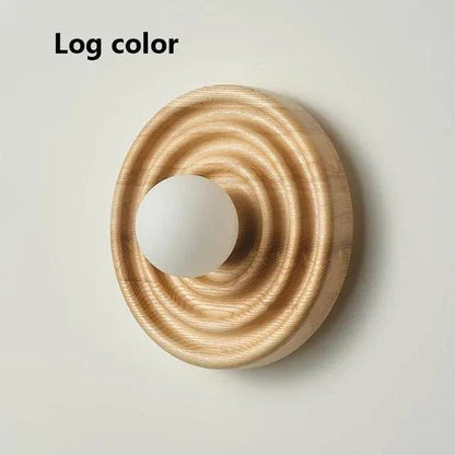 Modern Vintage Round Circle Log Dark Wood Wall Lamp │ Nordic Minimal Entryway Hallway Light - Besontique Home