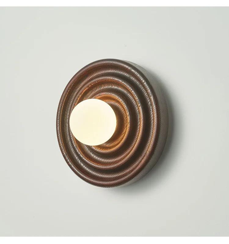 Modern Vintage Round Circle Log Dark Wood Wall Lamp │ Nordic Minimal Entryway Hallway Light - Besontique Home