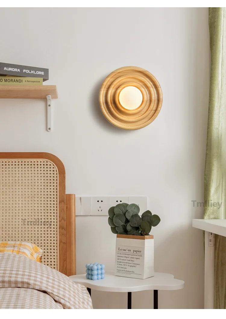 Modern Vintage Round Circle Log Dark Wood Wall Lamp │ Nordic Minimal Entryway Hallway Light - Besontique Home