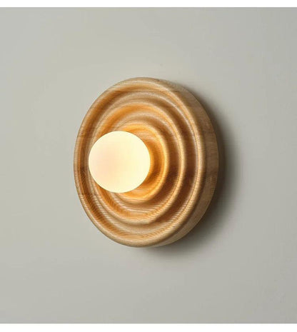 Modern Vintage Round Circle Log Dark Wood Wall Lamp │ Nordic Minimal Entryway Hallway Light - Besontique Home