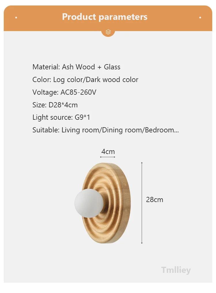 Modern Vintage Round Circle Log Dark Wood Wall Lamp │ Nordic Minimal Entryway Hallway Light - Besontique Home