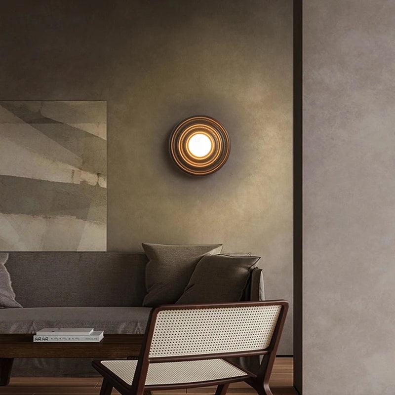 Modern Vintage Round Circle Log Dark Wood Wall Lamp │ Nordic Minimal Entryway Hallway Light - Besontique Home