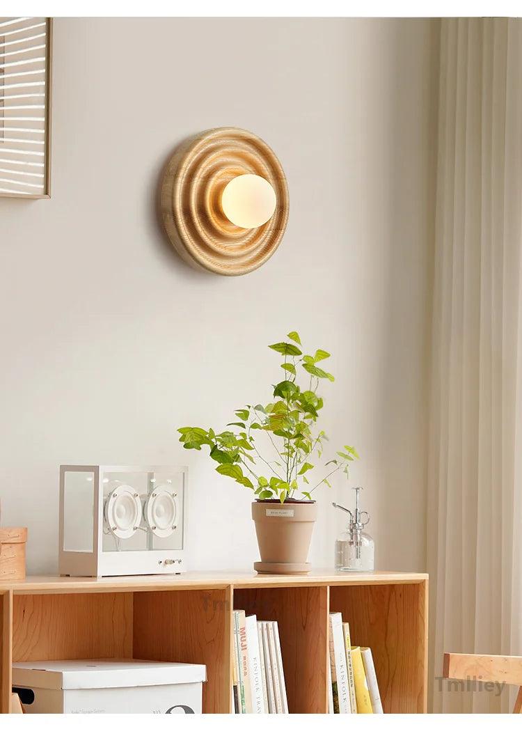 Modern Vintage Round Circle Log Dark Wood Wall Lamp │ Nordic Minimal Entryway Hallway Light - Besontique Home