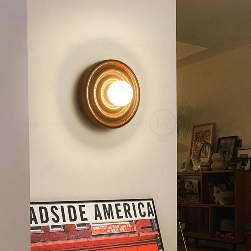 Modern Vintage Round Circle Log Dark Wood Wall Lamp │ Nordic Minimal Entryway Hallway Light - Besontique Home