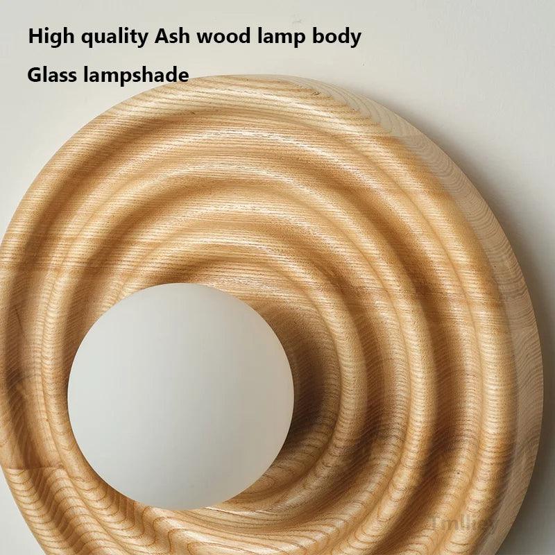 Modern Vintage Round Circle Log Dark Wood Wall Lamp │ Nordic Minimal Entryway Hallway Light - Besontique Home