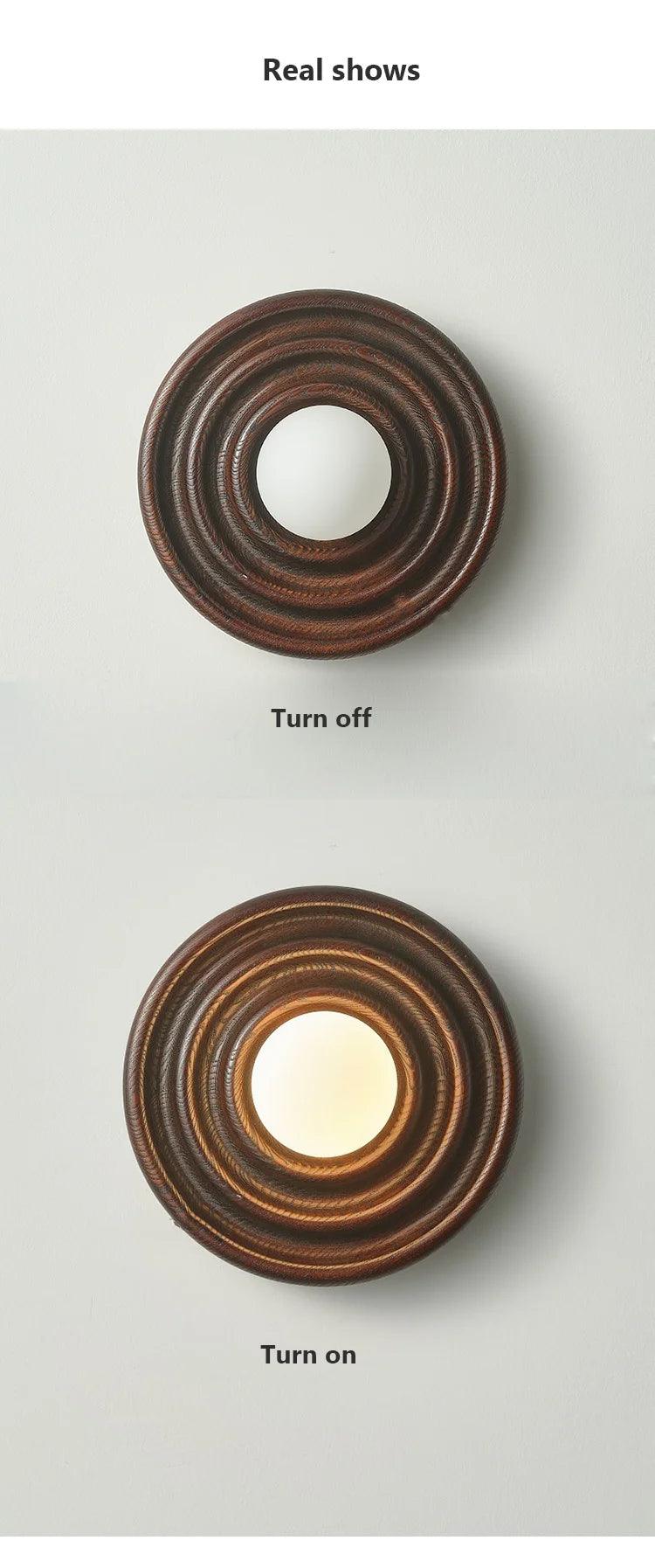 Modern Vintage Round Circle Log Dark Wood Wall Lamp │ Nordic Minimal Entryway Hallway Light - Besontique Home