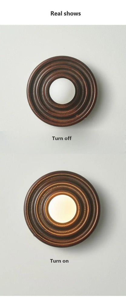 Modern Vintage Round Circle Log Dark Wood Wall Lamp │ Nordic Minimal Entryway Hallway Light - Besontique Home