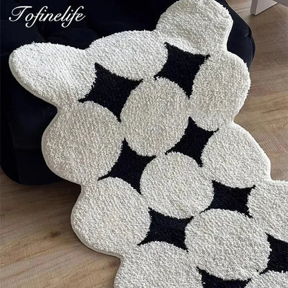 Modern Vintage Tufting Black White Rug │ Soft Aesthetic Floor Carpet Doormat │ For Home Living Room Decor - Besontique