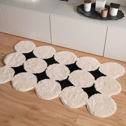 Modern Vintage Tufting Black White Rug │ Soft Aesthetic Floor Carpet Doormat │ For Home Living Room Decor - Besontique