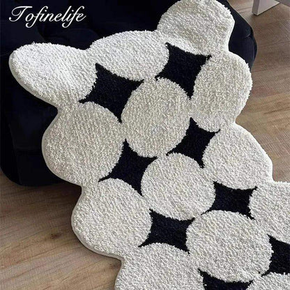 Modern Vintage Tufting Black White Rug │ Soft Aesthetic Floor Carpet Doormat │ For Home Living Room Decor - Besontique Home