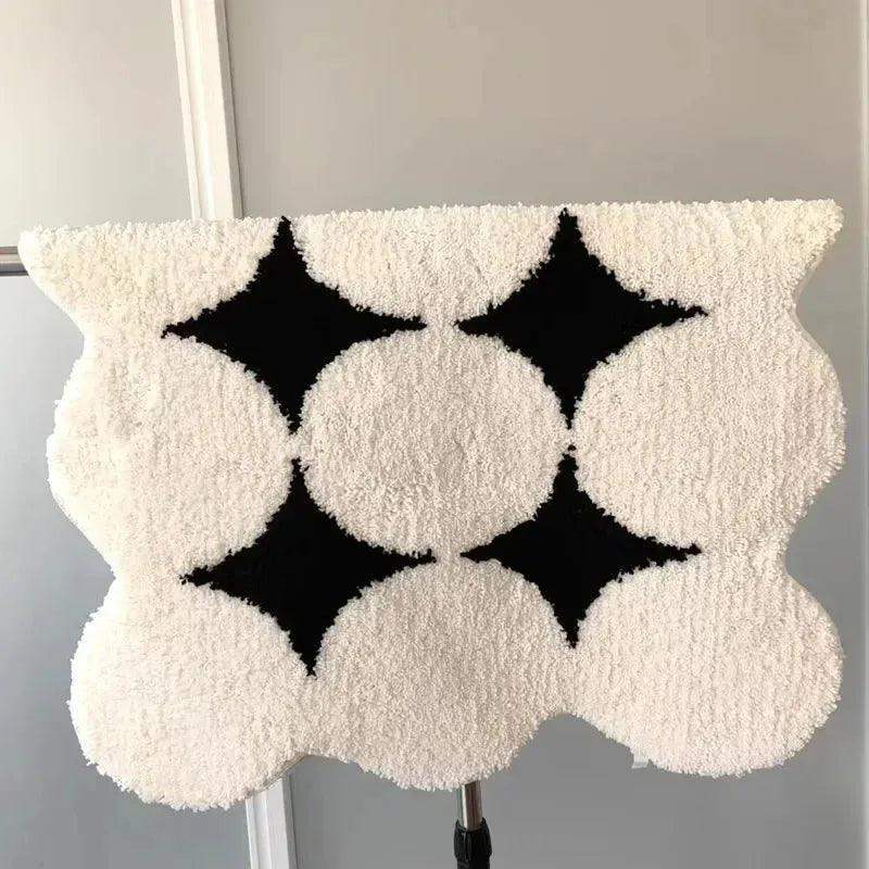 Modern Vintage Tufting Black White Rug │ Soft Aesthetic Floor Carpet Doormat │ For Home Living Room Decor - Besontique Home