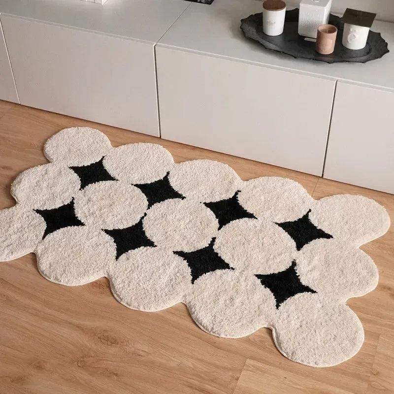 Modern Vintage Tufting Black White Rug │ Soft Aesthetic Floor Carpet Doormat │ For Home Living Room Decor - Besontique Home