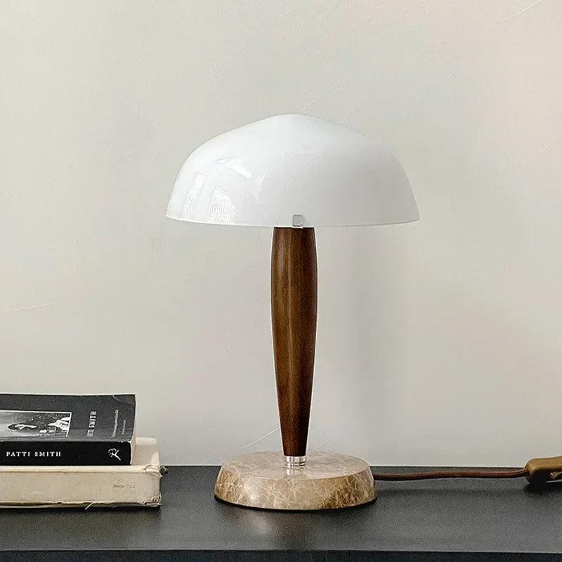 Modern Walnut Wood Marble Base Table Lamp │ Nordic LED Living Bedroom Decor Lighting Desk Light - Besontique