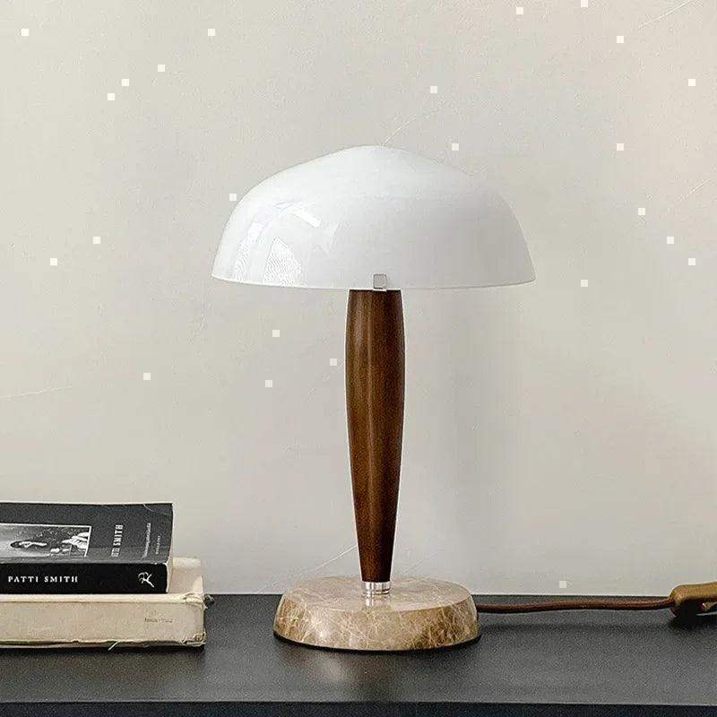 Modern Walnut Wood Marble Base Table Lamp │ Nordic LED Living Bedroom Decor Lighting Desk Light - Besontique Home