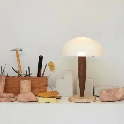 Modern Walnut Wood Marble Base Table Lamp │ Nordic LED Living Bedroom Decor Lighting Desk Light - Besontique Home