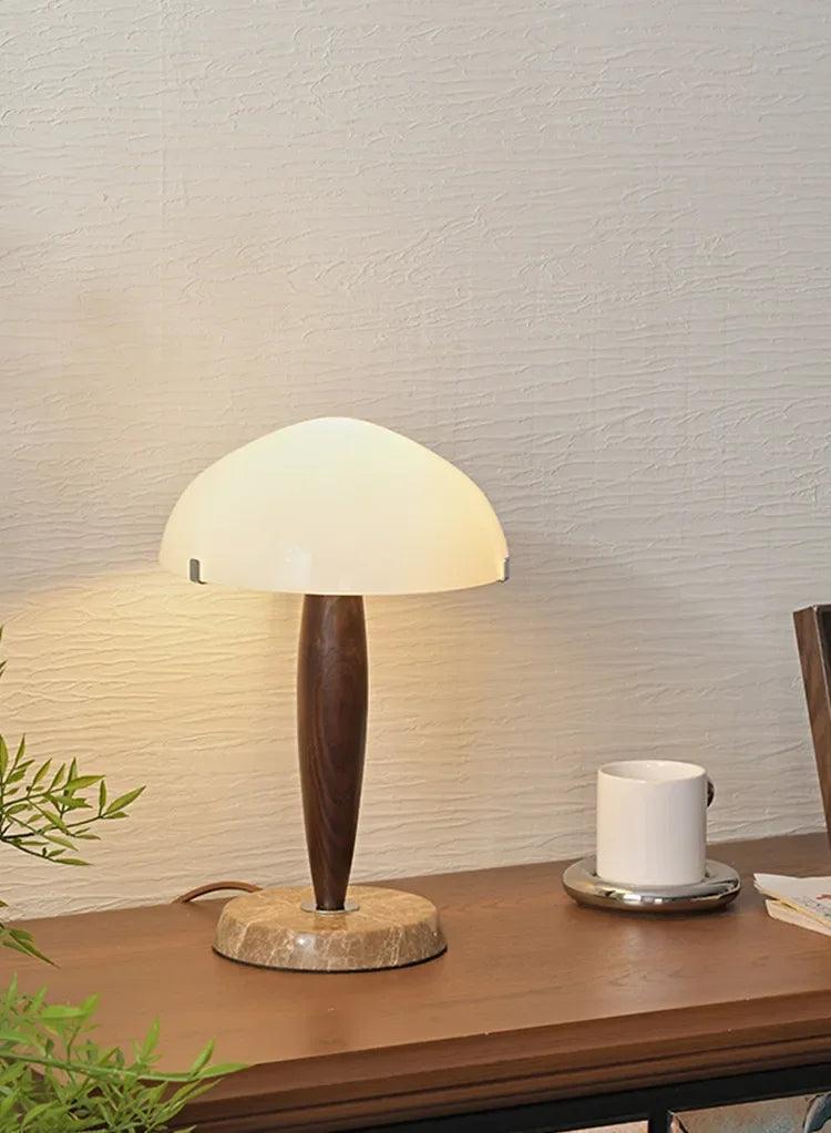 Modern Walnut Wood Marble Base Table Lamp │ Nordic LED Living Bedroom Decor Lighting Desk Light - Besontique Home