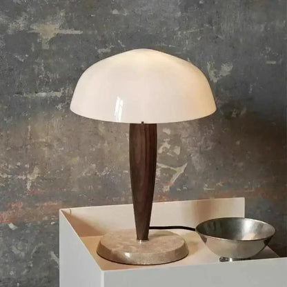 Modern Walnut Wood Marble Base Table Lamp │ Nordic LED Living Bedroom Decor Lighting Desk Light - Besontique Home