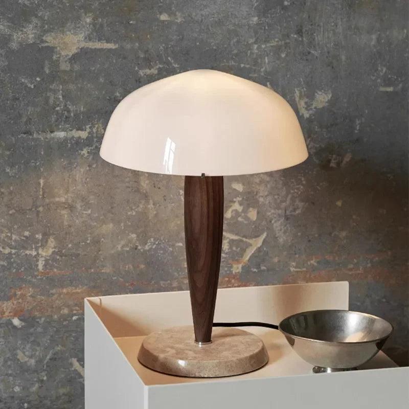 Modern Walnut Wood Marble Base Table Lamp │ Nordic LED Living Bedroom Decor Lighting Desk Light - Besontique Home