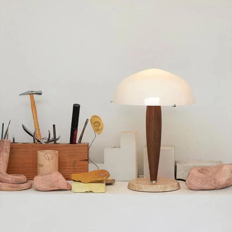 Modern Walnut Wood Marble Base Table Lamp │ Nordic LED Living Bedroom Decor Lighting Desk Light - Besontique Home